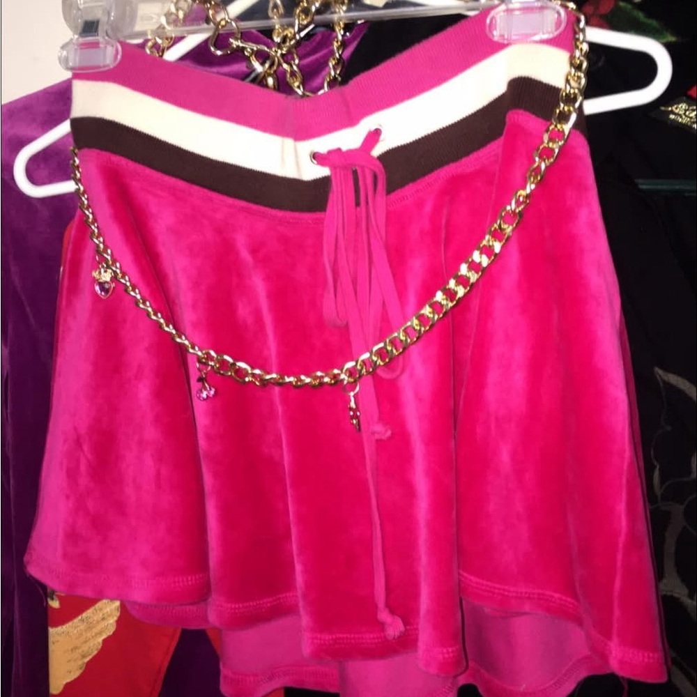 Juicy Couture Fuchsia Velour Skirt with Gold Chain
